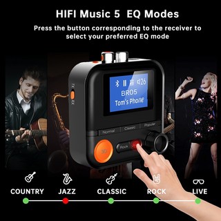 Bluetooth Audio Receiver Transmitter 5 EQ Modes HIFI Music Normal+Classic+Popular+Rock+Jazz Wireless Adapter 3.5MM AUX 2 RCA TF
