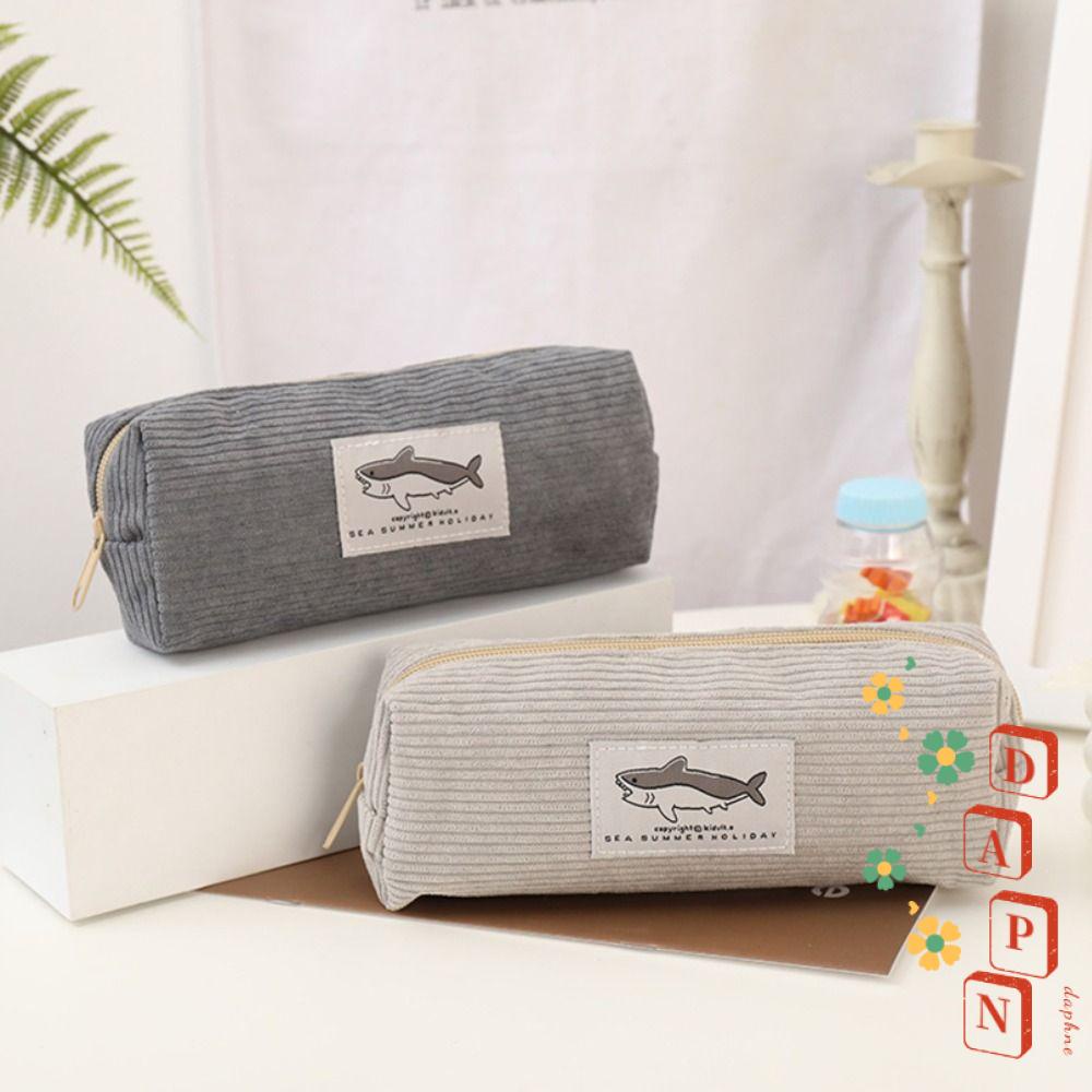 Túi Đựng Bút Bằng Nhung Kẻ Cỡ Lớn Chống Bụi Hình Cá Mập
