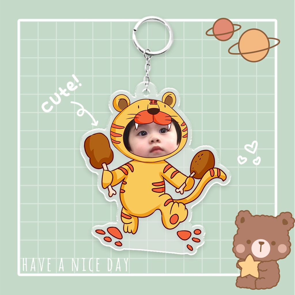 Móc khóa một người ghép mặt 12 con giáp chibi theo yêu cầu đáng yêu dễ thương đáng yêu có hộp quà tặng