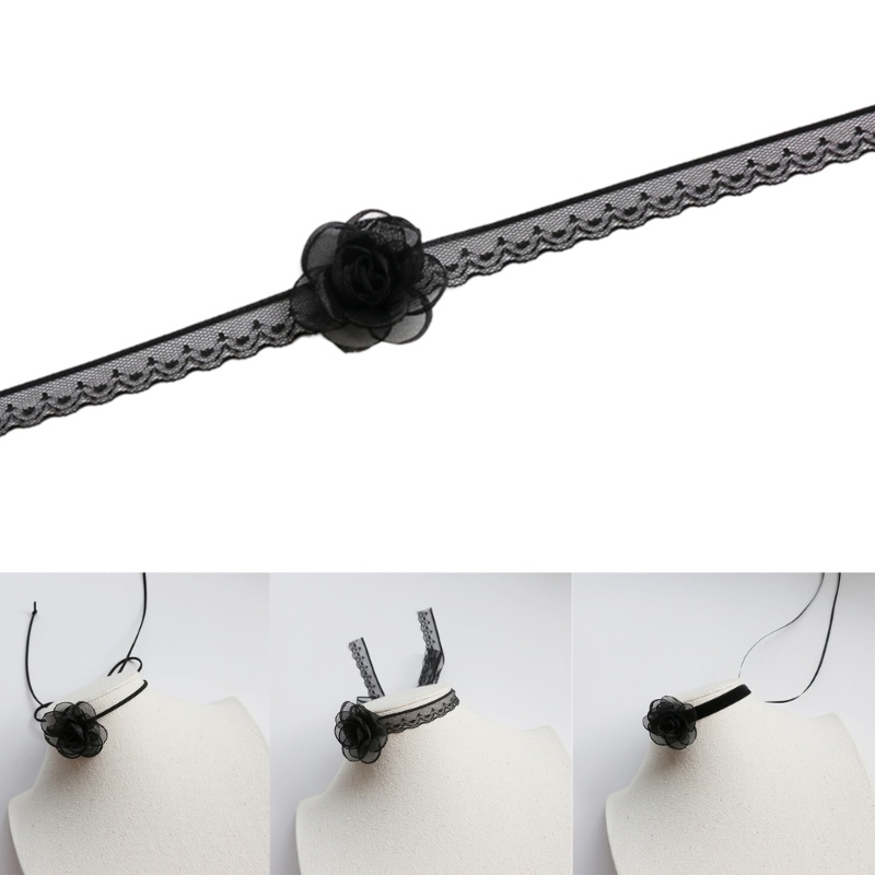 Vòng Cổ Choker Hóa Trang Hoa Màu Đen Phong Cách Gothic
