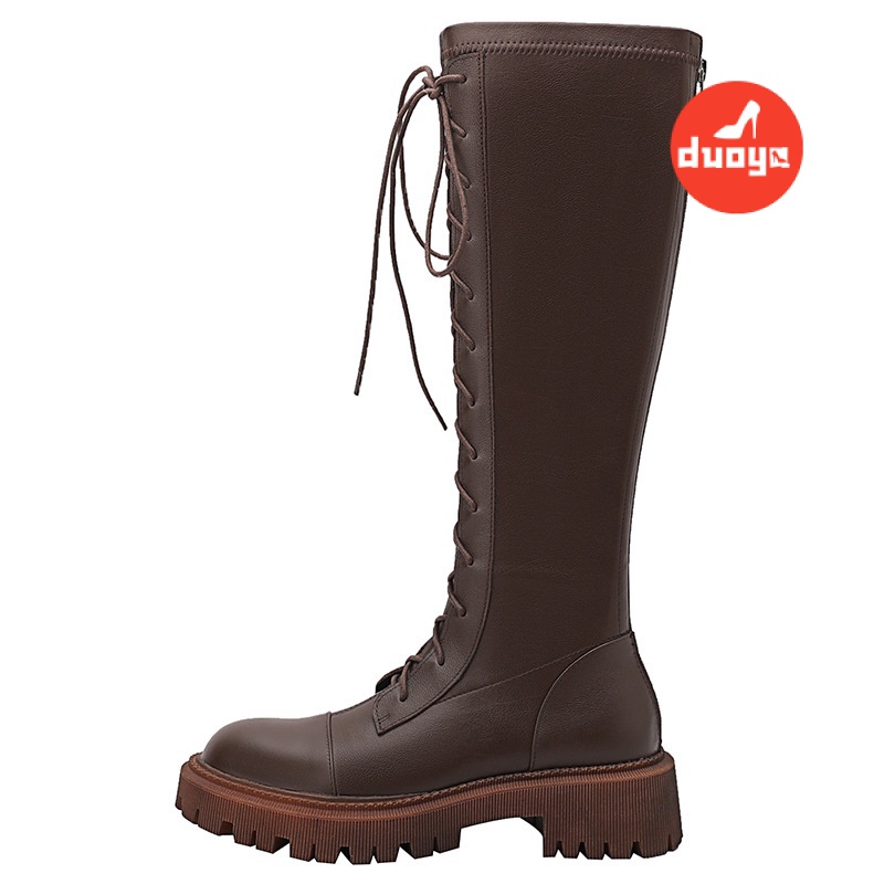 Duoya Tóc Thẳng ~ [Phong Cách] Giày Bốt Vớ Anh Quốc Mũi Tròn Gót Dày Có Khóa Kéo Bên Miễn Phí Vận Chuyển