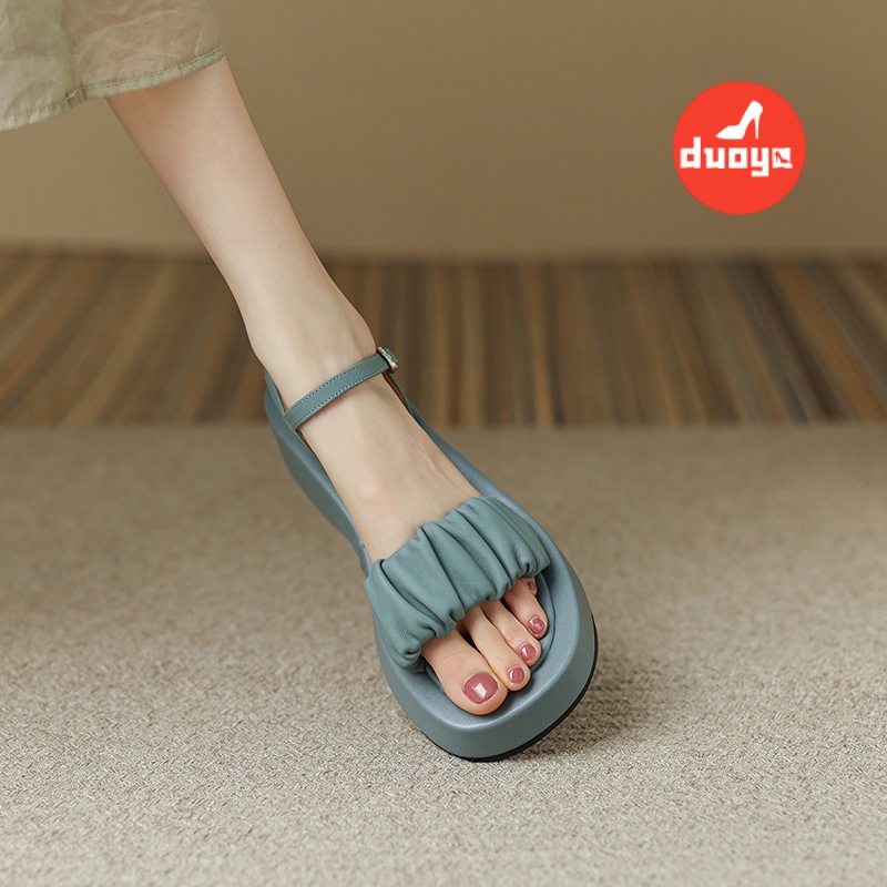 Duoya Tóc Thẳng ~ [Hàng Có Sẵn] Giày Sandal Đế Dày Hở Ngón Quai Da Mềm Mại Có Khóa Cài Sau Dễ Phối Đồ Cho Nữ