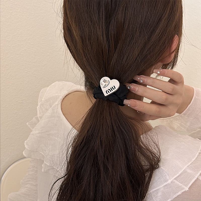 Dây Cột Tóc Cao Su Co Giãn Đính Đá Kim Loại Màu Trắng Đen Phong Cách Sang Trọng Dành Cho Nữ