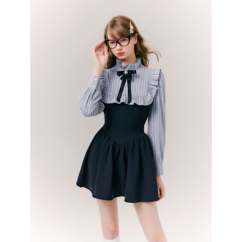 Đầm Sơ Mi Dài Tay Eo Cao Dáng Ôm Phong Cách Law Hepburn Dành Cho Mẹ Và Bé