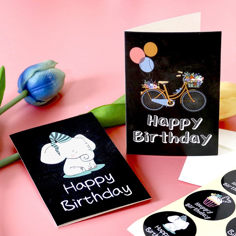 Set 6 Tấm Thiệp Chúc Mừng Sinh Nhật + 6 Thẻ Dán Chúc Mừng Độc Đáo Cho Trẻ Em Và Người Lớn