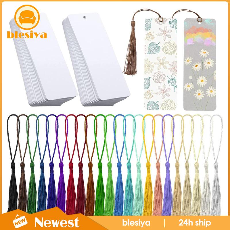 [Blesiya] Set 80 Bookmarks Trống Kèm Tua Rua Màu Trắng Để Đánh Dấu Trang Sách Nghệ Thuật DIY