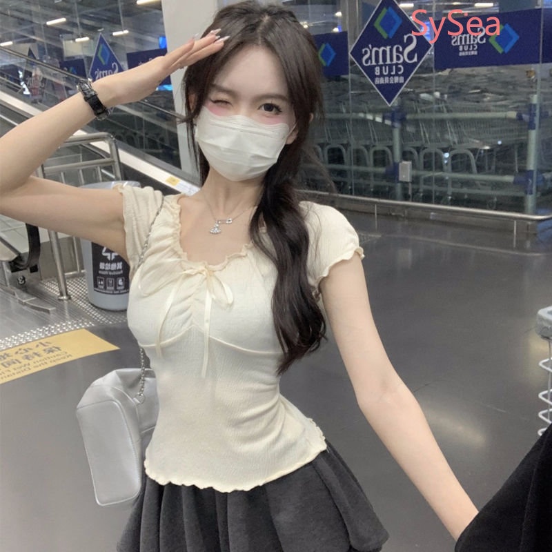 Áo Kiểu Xếp Ly Thắt Nơ Xinh Xắn Thời Trang Mùa Hè Cho Nữ