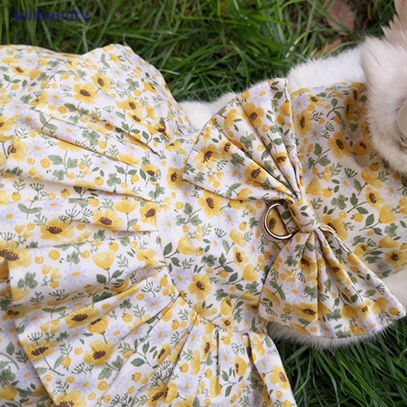 [WillbehotV] Bộ Áo Sát Nách + Chân Váy Hoa Mềm Mại Có Dây Dắt Cho Thú Cưng Đi Du Lịch [Mới]