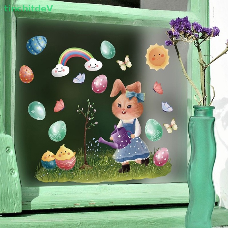 1 Sticker Dán Cửa Kính Hình Thỏ Và Trứng Phục Sinh Nhiều Màu Kích Thước 20X30Cm
