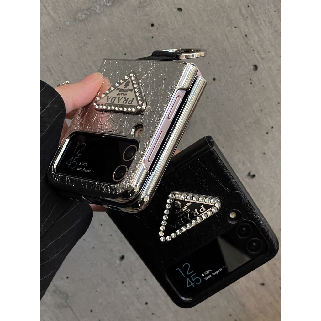 Ốp Điện Thoại Da Màu Trơn Có Giá Đỡ Dạng Vòng Tròn Xỏ Ngón Tay Cho Samsung Galaxy Z Flip 3 4