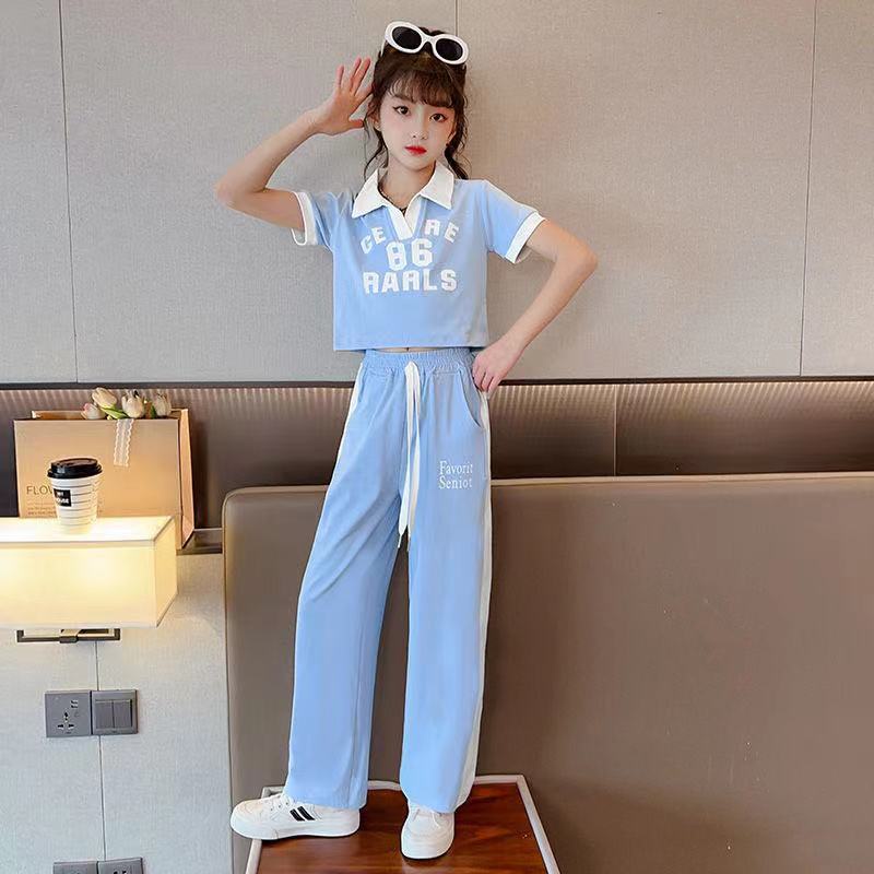 Bộ Đồ Thể Thao Áo Thun Polo Tay Ngắn Phối Quần Dài Thời Trang Mùa Hè Cho Bé Gái