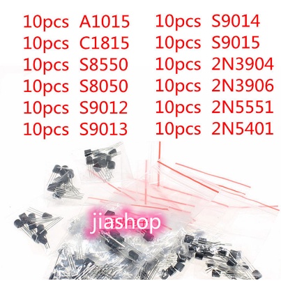 12valuesX10 cái = 120 chiếc A1015 C1815 S8550 S8050 S9012 S9013 S9014 S9015 2N3904 2N3906 2N5551 2N5
