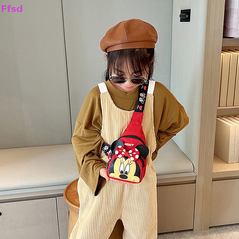 Túi Đeo Chéo Ngực Mini Bằng PU Canvas Phối Màu Tương Phản Họa Tiết Hoạt Hình Cho Bé