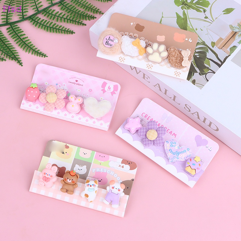 {Ffsd} Set 4 Kẹp Nhựa Giữ Tài Liệu Giấy Ghi Chú Dính Cầm Tay Dễ Thương * Bán Chạy