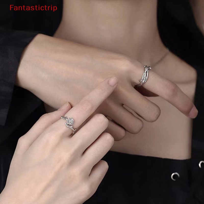 1 Cặp Nhẫn Đeo Tay Kim Loại Hình Hoa Hồng Sáng Tạo Có Thể Điều Chỉnh Kích Cỡ Cho Cặp Đôi