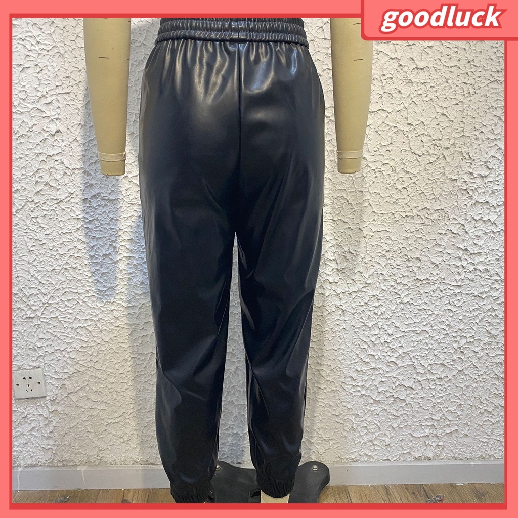 Quần Dài Giả Da Dáng Rộng Màu Trơn Phối Dây Rút Thời Trang Thu Đông Cho Nữ