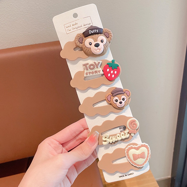 PVN59452 Set 5 Kẹp Tóc Mái Ngang Hình Gấu Dâu Tây Dễ Thương Thời Trang Mùa Hè 2023