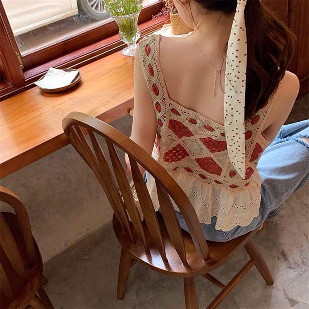 AUGUSTINE Áo Hai Dây Dệt Kim Thêu Họa Tiết Ngọt Ngào Thời Trang Mùa Hè Cho Nữ