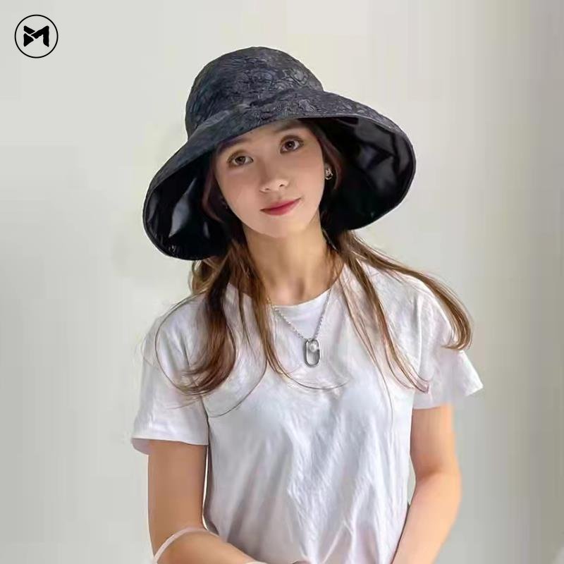 Nón Rộng Vành Chống Nắng Tia UV Dán Keo Đen Họa Tiết Hoa 3D Mẫu Mới 2023