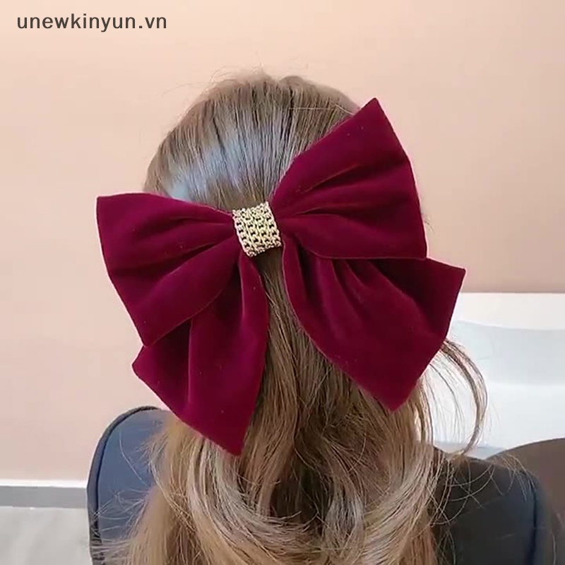 Kẹp Tóc Hình Nơ Lớn Màu Trơn Ngọt Ngào Cho Nữ