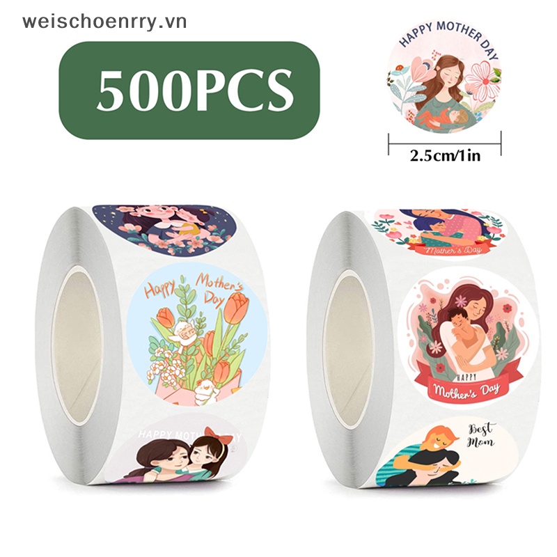 Cuộn 500 Nhãn Dán Hình Tròn Dùng Trang Trí Quà Tặng Ngày Của Mẹ