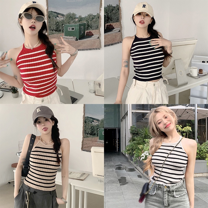 Áo Dệt Kim Hai Dây Ôm Dáng Hở Lưng Gợi Cảm Cho Nữ