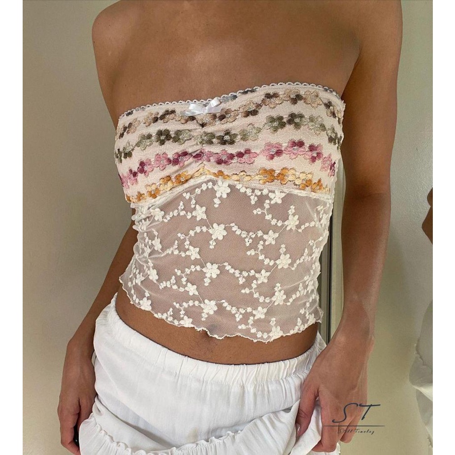 Áo Croptop Không Tay Xuyên Thấu Họa Tiết Hoa Thời Trang Đường Phố CY03