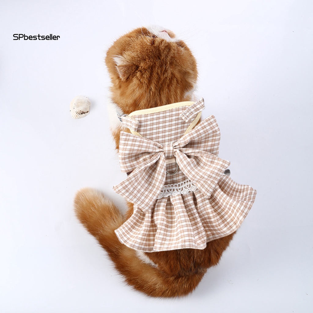 Spbestsellkr Set Dây Dắt Thú Cưng Đi Dạo Mùa Hè Họa Tiết Caro Đính Nơ Xinh Xắn