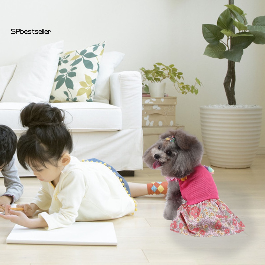 Đầm Công Chúa Mùa Hè Bằng Polyester Cotton Cổ Tròn In Hoa Đáng Yêu Cho Thú Cưng