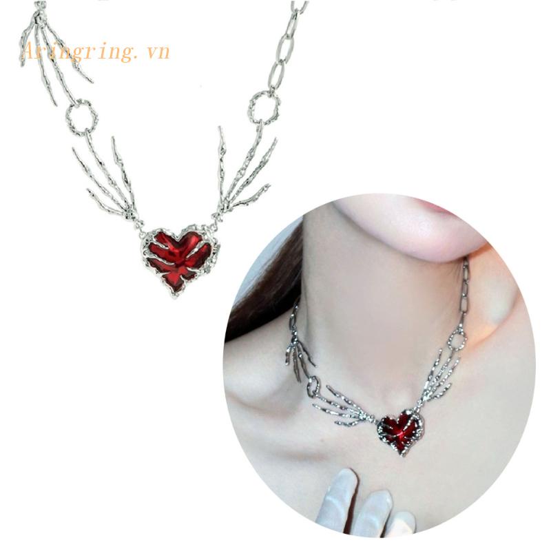 Vòng Cổ Choker Mặt Trái Tim Đỏ Phong Cách Gothic