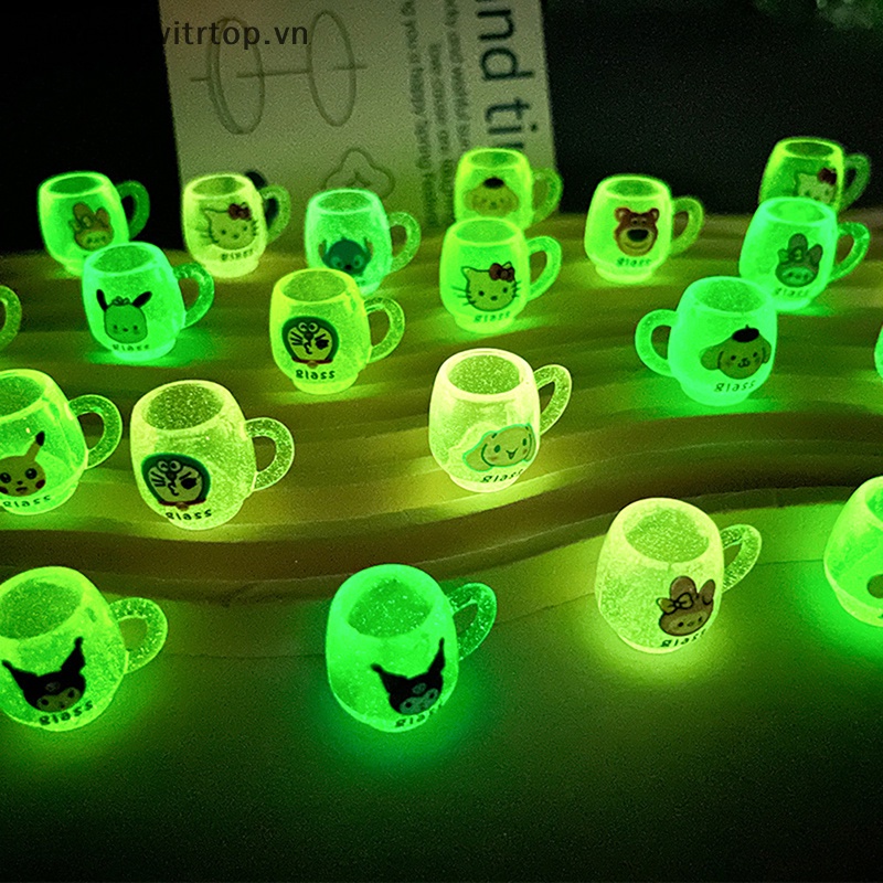 Set 5 Ly Nước Dạ Quang Bằng Nhựa Resin Họa Tiết Hoạt Hình Đáng Yêu