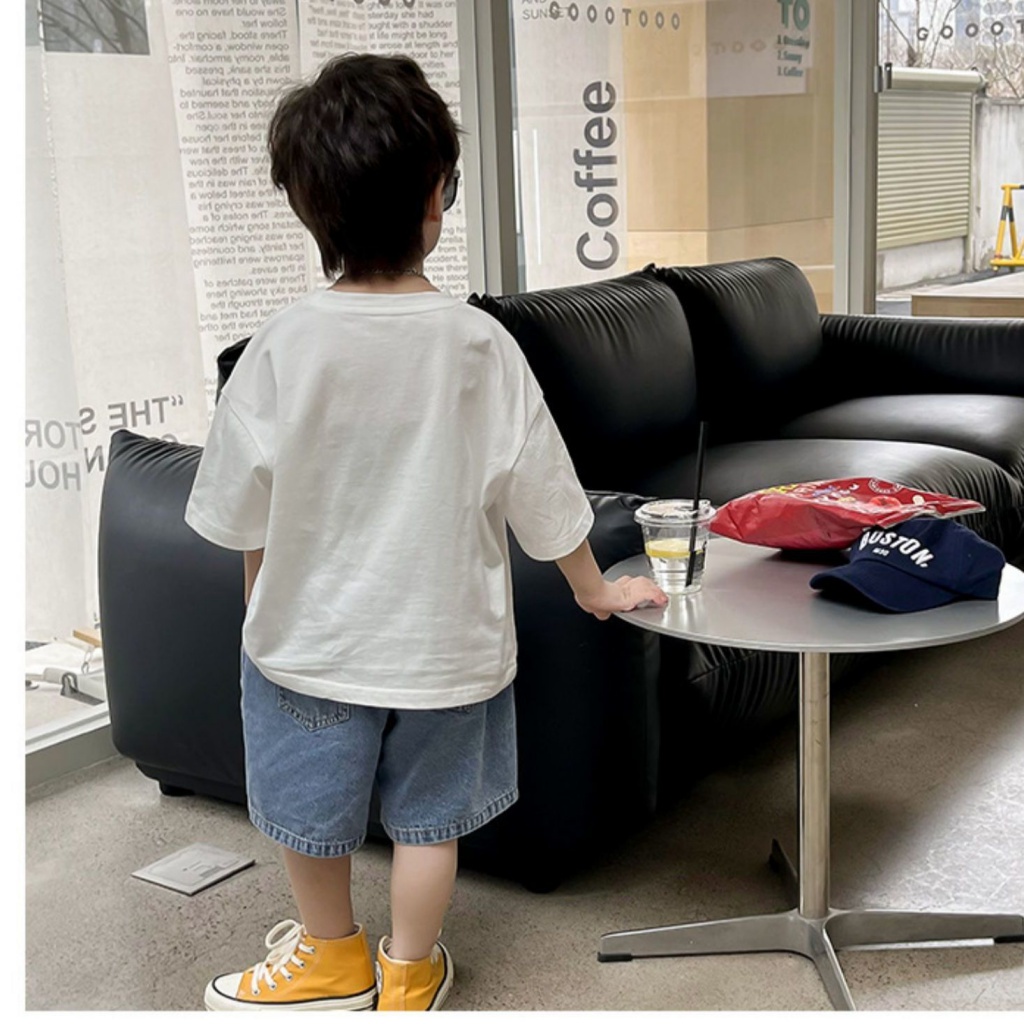 Áo Thun Cotton Ngắn Tay Cổ Tròn In Họa Tiết Hoạt Hình Thời Trang Mùa Hè Cho Bé Trai