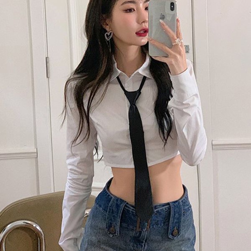 IELGY Áo Sơ Mi Lửng Tay Dài Dáng Ôm Thời Trang Dành Cho Nữ