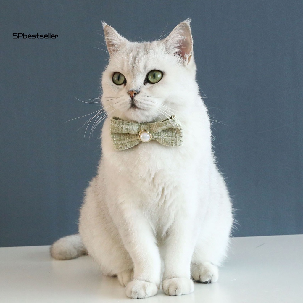 Spbestsellyr Vòng Cổ Dệt Kim Thắt Nơ Đính Ngọc Trai Điều Chỉnh Được Chống Sặc Cho Thú Cưng