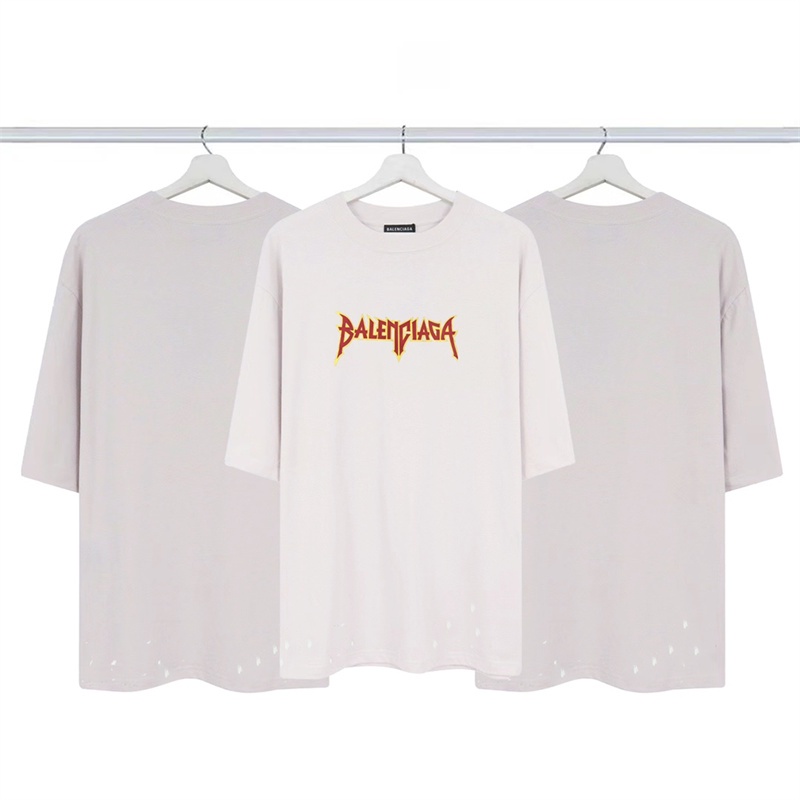 Bal &amp; ENC-GA- Áo Thun Ngắn Tay Dáng Rộng Rách Lỗ In Chữ Giản Dị Chất Lượng Cao Phong Cách Cùng Phong Cách Cho Nam Và Nữ