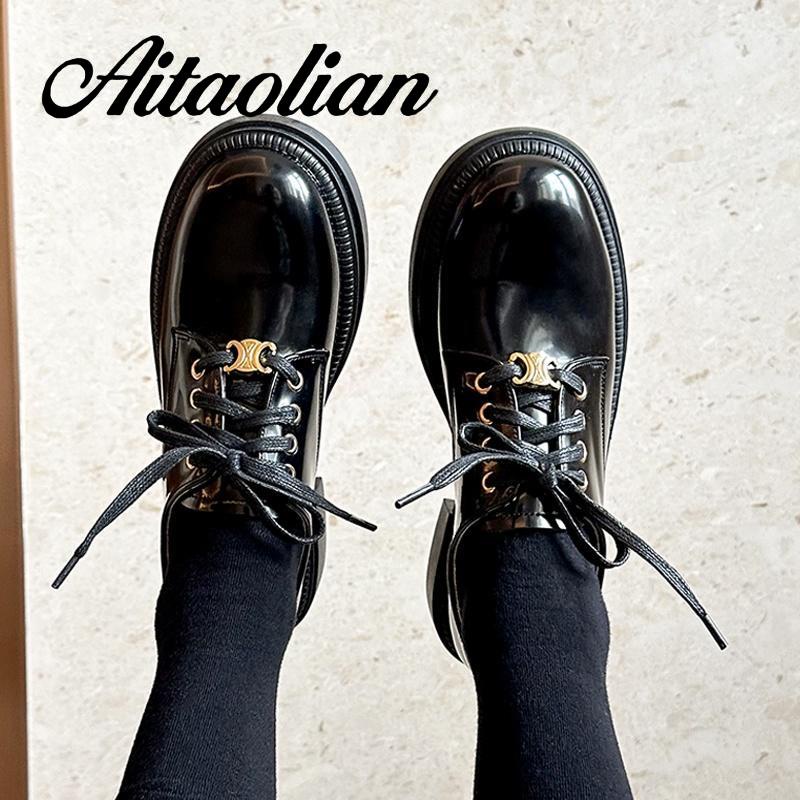 Giày Da Cao Gót 3cm Mũi Nhọn Thắt Dây Phong Cách Anh Quốc Cho Nữ