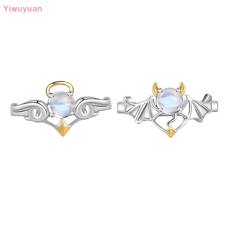 1 Cặp Nhẫn Đôi Cánh Thiên Thần Và Ác Quỷ Thời Trang Lãng Mạn Hai Màu Có Thể Điều Chỉnh Làm Quà Tặng Cho Cặp Đôi Mới