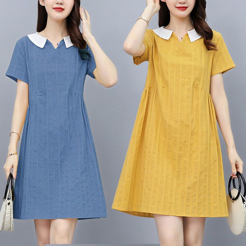 Đầm Cotton Lanh Tay Ngắn Dáng Rộng Thời Trang Mùa Hè 2023 Cho Nữ Trung Niên 40 Tuổi