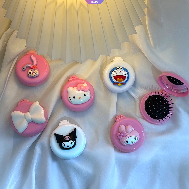 Lược Chải Tóc Mini Dạng Gập Tích Hợp Gương Hình Nhân Vật Hoạt Hình Sanrio Cinnamoroll My Melody Kuromi StellaLou Dâu Tây Doraemon Dễ Thương 2023 [RAIN