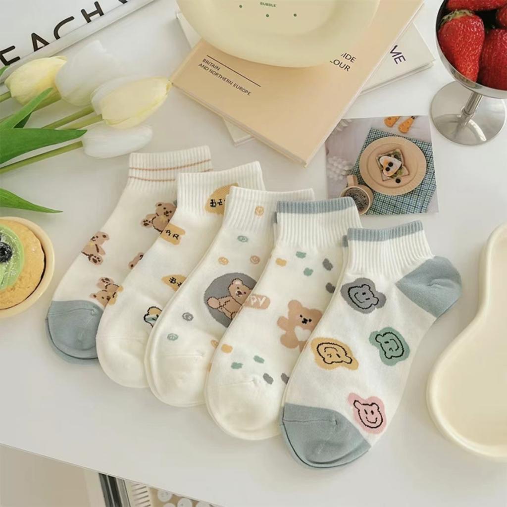 Vớ Cổ Thấp Mỏng Thoáng Khí Họa Tiết Gấu Dễ Thương Phong Cách Nhật Bản Thời Trang Xuân Hè Cho Nữ