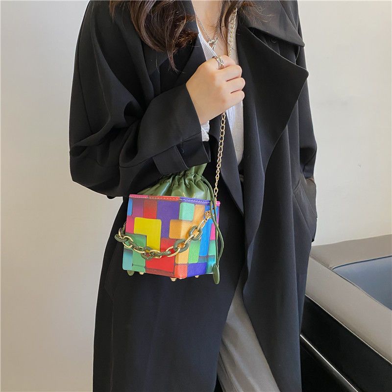 Túi Đeo Chéo Hình Vuông Nhỏ Màu Cầu Vồng Thời Trang Hàn Quốc