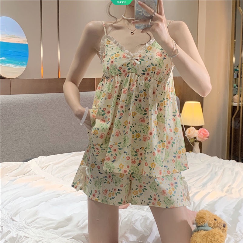 Bộ Đồ Ngủ Hai Dây Có Đệm Ngực Mẫu Mới 2023 Phong Cách Ngọt Ngào Mùa Hè Mát Mẻ Thoải Mái Dành Cho Bạn Nữ Mặc Ở