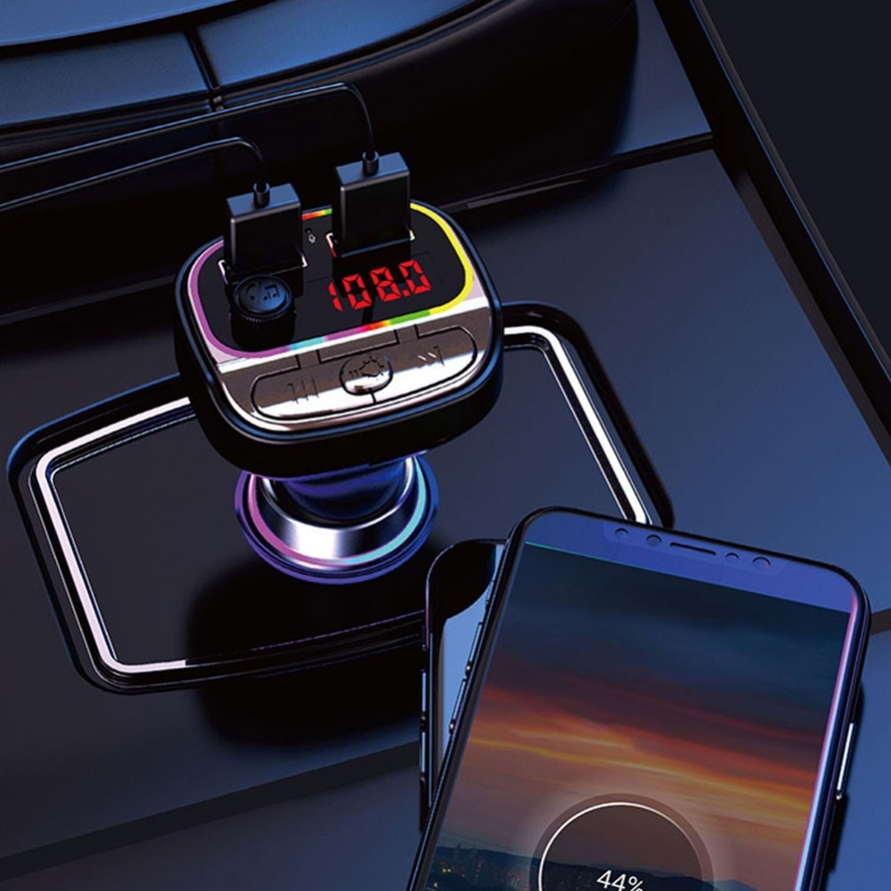 Bộ Sạc USB 2 Cổng AUX Chuyển Đổi Đài FM Mp3 BT5.0 Có Đèn Cho Xe Hơi