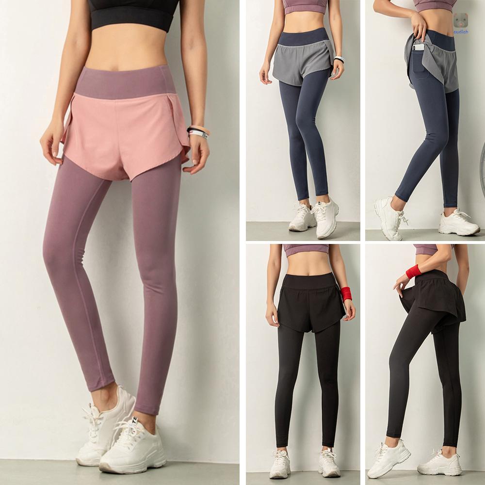 Quần Legging Thể Thao 2 Trong 1 Lưng Cao Co Giãn Tốt Nhanh Khô Không Đường May Thời Trang Cho Nữ