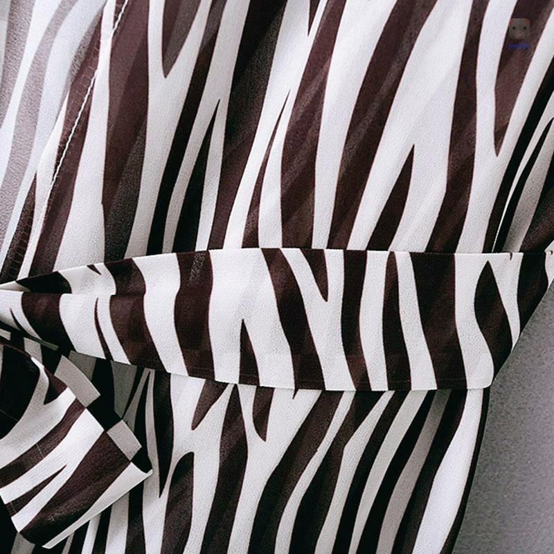 Áo Khoác Kimono Chiffon Tay Lửng Dáng Rộng In Họa Tiết Hình Học Màu Nâu Mới Cho Nữ