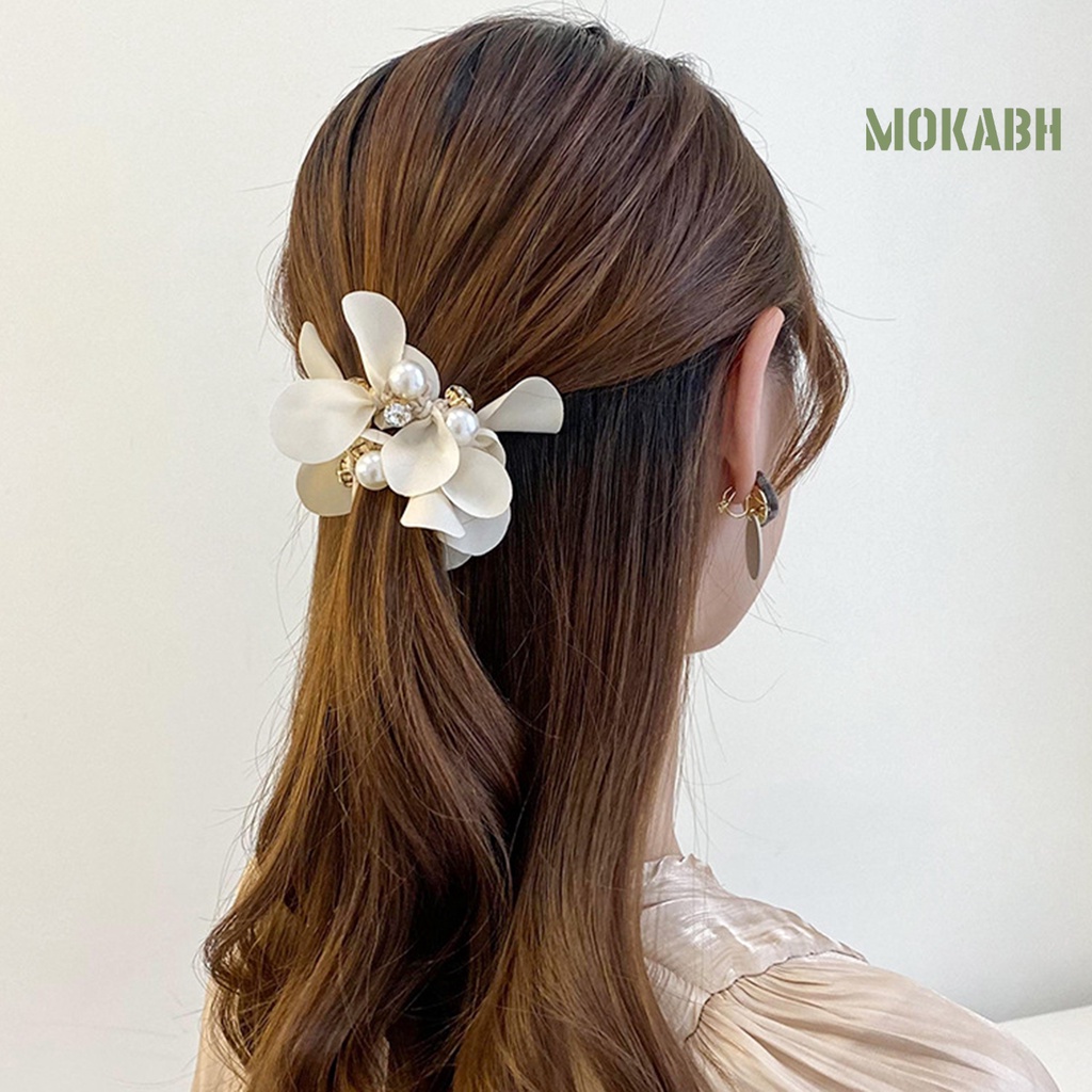 [Mok Abh] Băng Đô Cài Tóc Đuôi Ngựa Đính Đá Giả Ngọc Trai Không Phai Thanh Lịch Quyến Rũ Dùng Chụp Ảnh