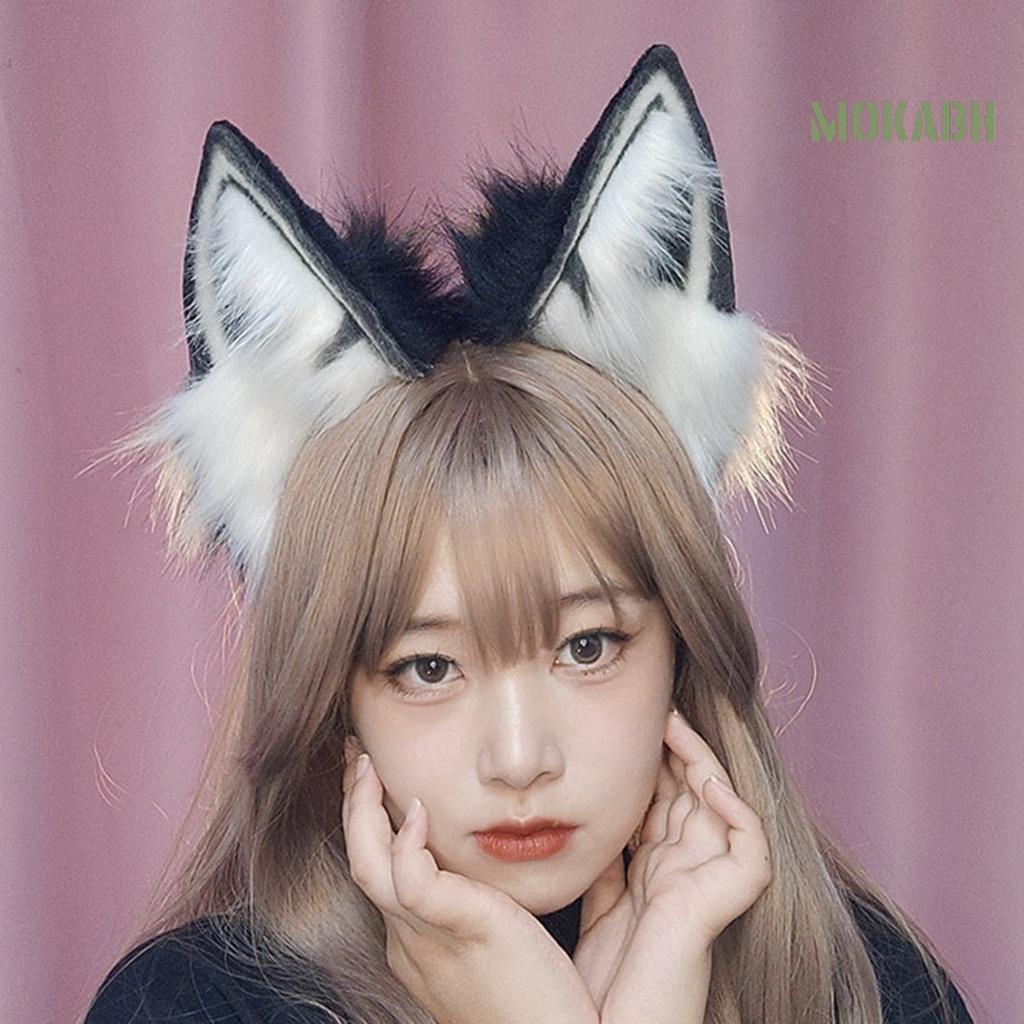 Băng Đô Tai Mèo Bằng Kim Loại Phối Lông Hóa Trang Phong Cách Nhật Bản