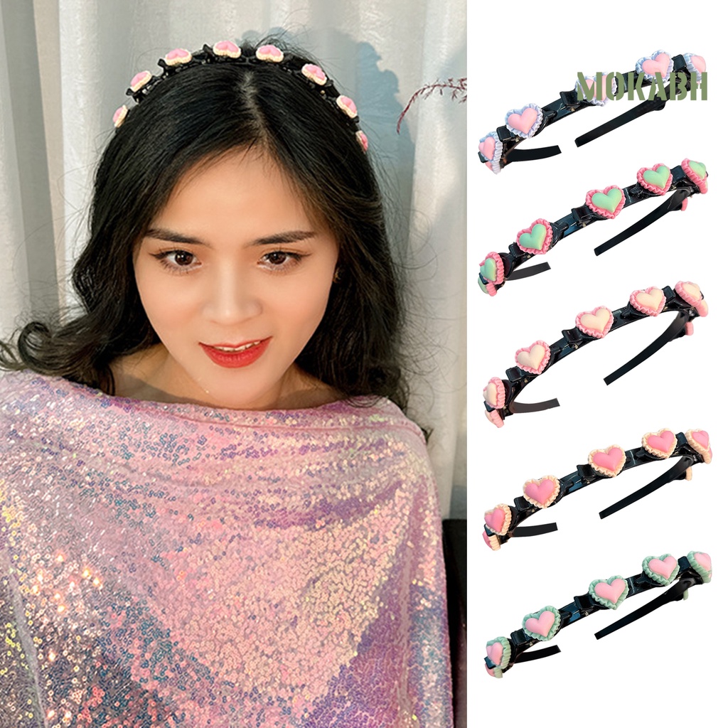 Băng đô cài tóc rửa mặt Co Giãn Chống Trượt Họa Tiết Trái Tim Màu Sắc Tương Phản Thời Trang Cho Nữ