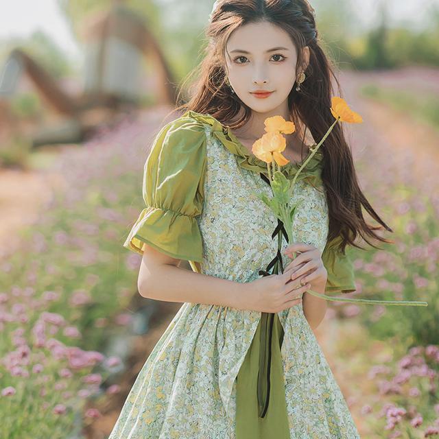 Hàng Mới Về Đầm Cotton Lanh Sơn Dầu Eo Hẹp Giả Hai Mảnh Phong Cách Retro Pháp 2023 Hàng Mới