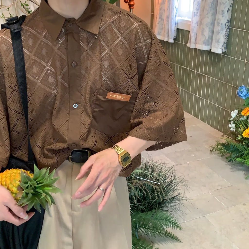 Áo Sơ Mi Phối Ren Phong Cách Nhật Bản Thời Trang Mùa Hè Dành Cho Nam Và Nữ